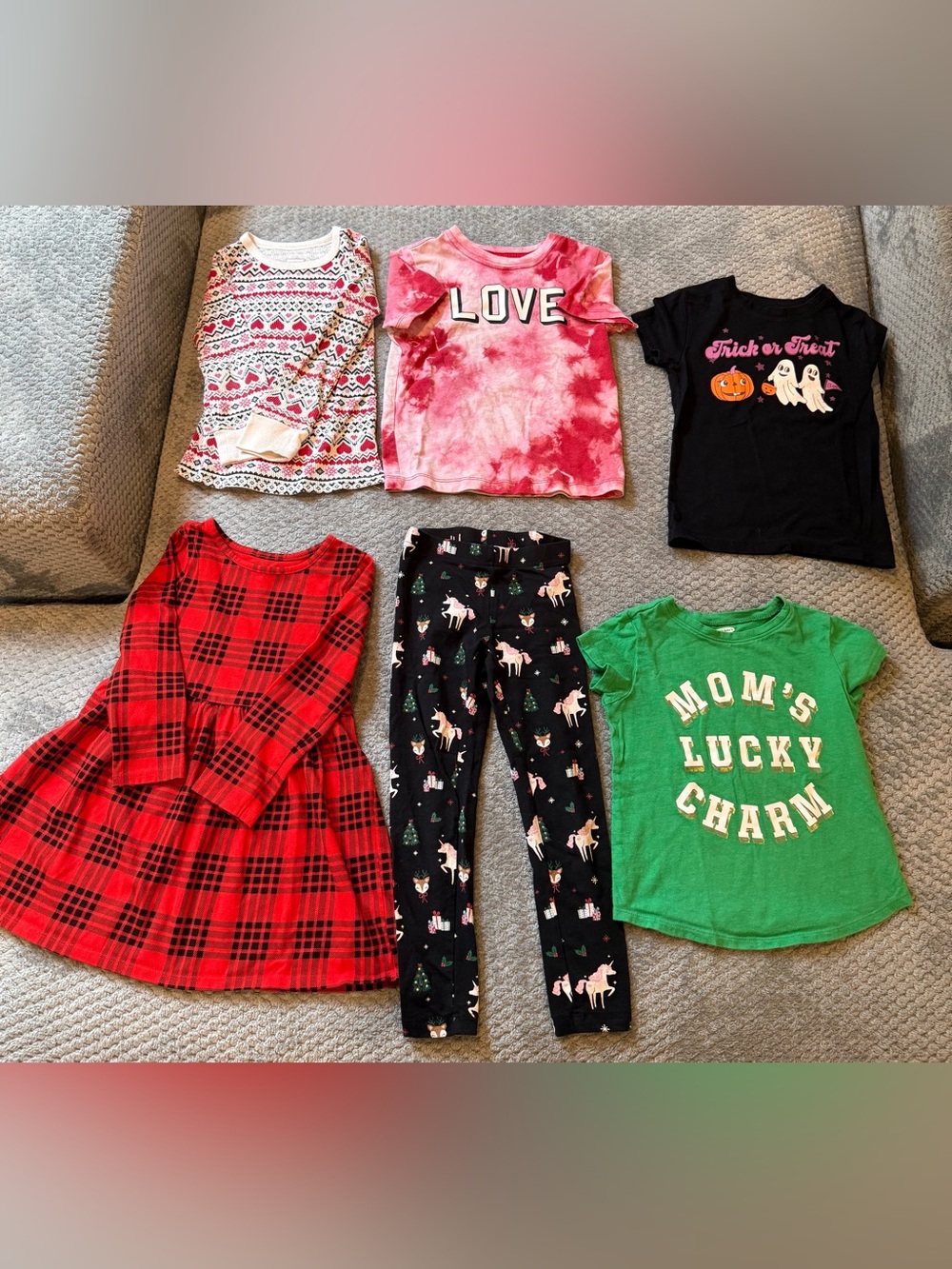 Lot of 6 XS/4T Girls Assorted Holiday Clothing Bundle Shirts/Pants/Dress
